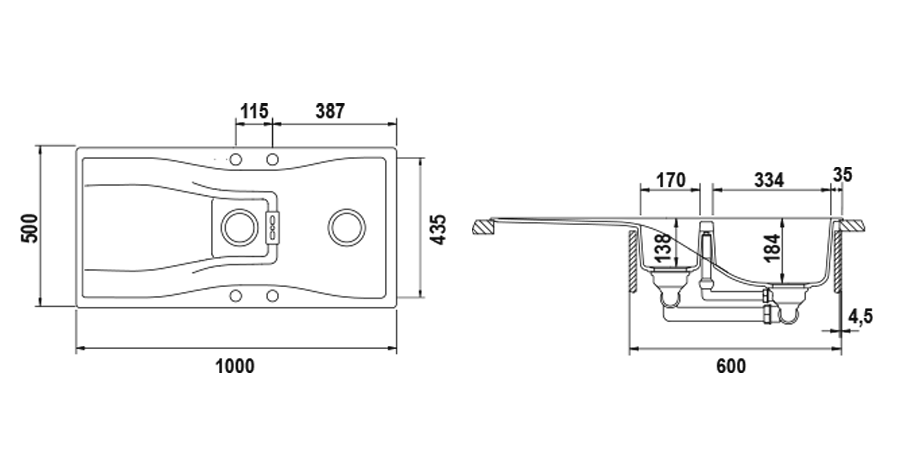 Disegno tecnico Waterfall D150 NERO PURO  Cod. WATD150A84