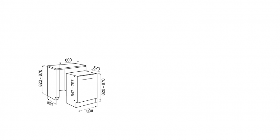 Disegno tecnico Lavastoviglie da Incasso SDI955TS2 Cod. SDI955TS2