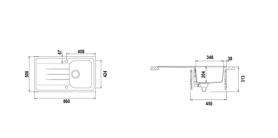 Disegno tecnico Lithos D100 BIANCO ASSOLUTO   Cod. LITD100A01N