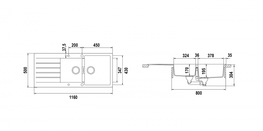 Disegno tecnico Primus D200 GRIGIO TORTORA  Cod. PRID200AP42