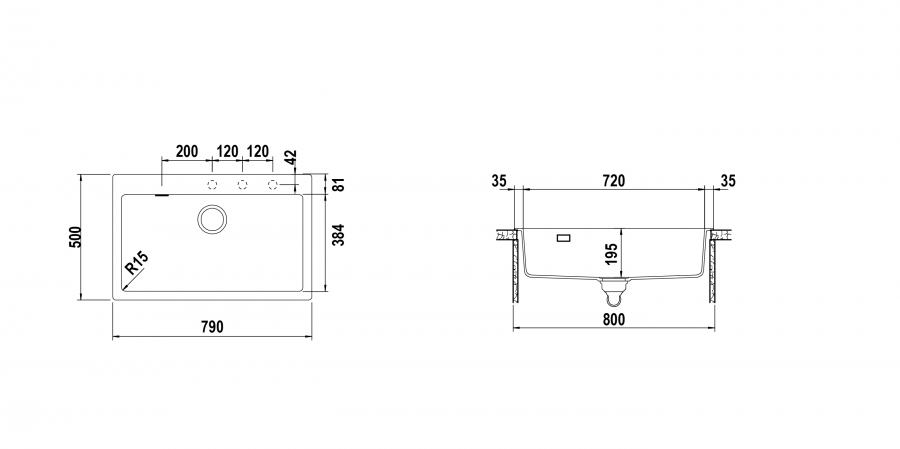Disegno tecnico Vasche banco rubinetteria SIGNUS N100XL BRONZE  Cod. SIGN100A87