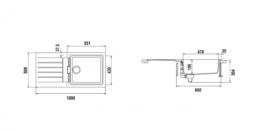 Disegno tecnico Signus D100L BIANCO PURO   Cod. SIGD100LA99