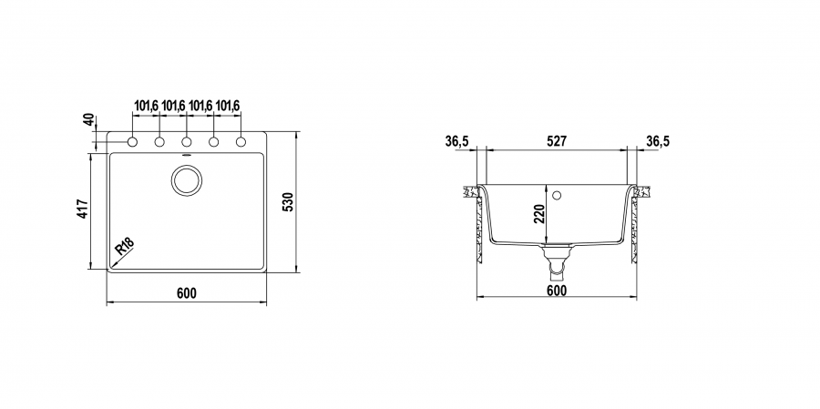 Disegno tecnico Vero N100L NERO PURO  Cod. VEON100LA84