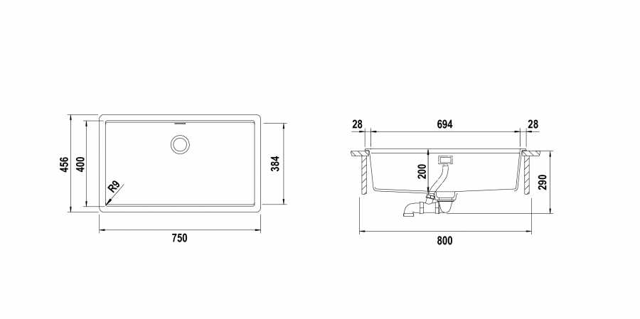 Disegno tecnico Vasche BROOKLYN N100XLU ASPHALT  Cod. BYKN100XLU43