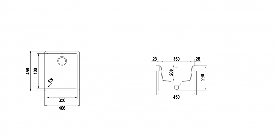 Disegno tecnico Vasche GALAXY N100S BIANCO PURO   Cod. GALN100SA99