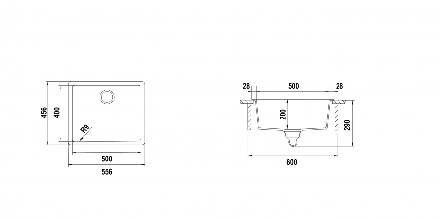 Disegno tecnico Vasche sopratop GALAXY N100L SILVERSTONE  Cod. GALN100LA91