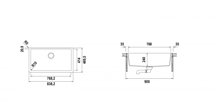 Disegno tecnico Vasche SOLIDO N100XL BIANCO ASSOLUTO   Cod. SOLN100L01