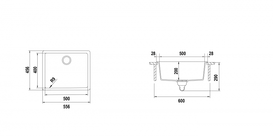 Disegno tecnico Vasche BROOKLYN N100L BIANCO ASSOLUTO   Cod. BYKN100LA01