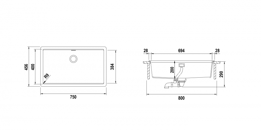 Disegno tecnico Vasche sopratop BROOKLYN N100XL NEW ALUMINA  Cod. BYKN100XLA16
