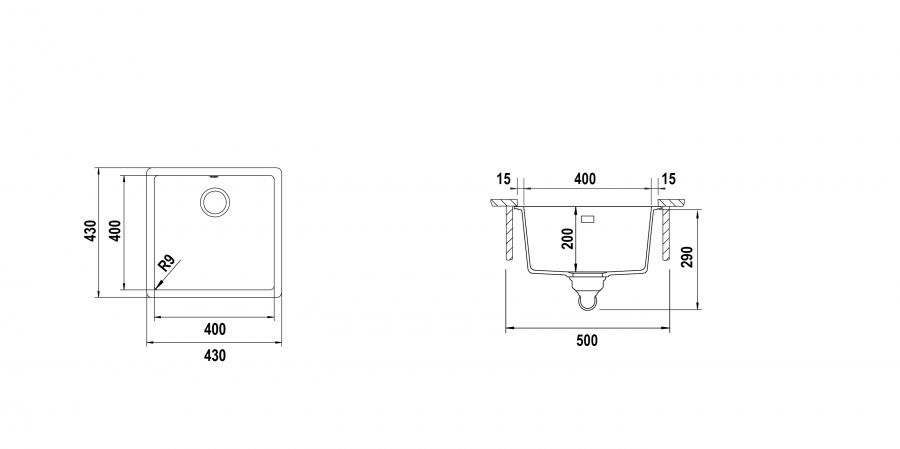 Disegno tecnico Vasche sottotop GALAXY N100U SILVERSTONE  Cod. GALN100U91