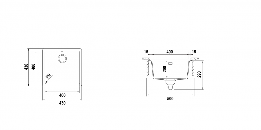 Disegno tecnico Vasche GALAXY N100U NERO PURO  Cod. GALN100U84