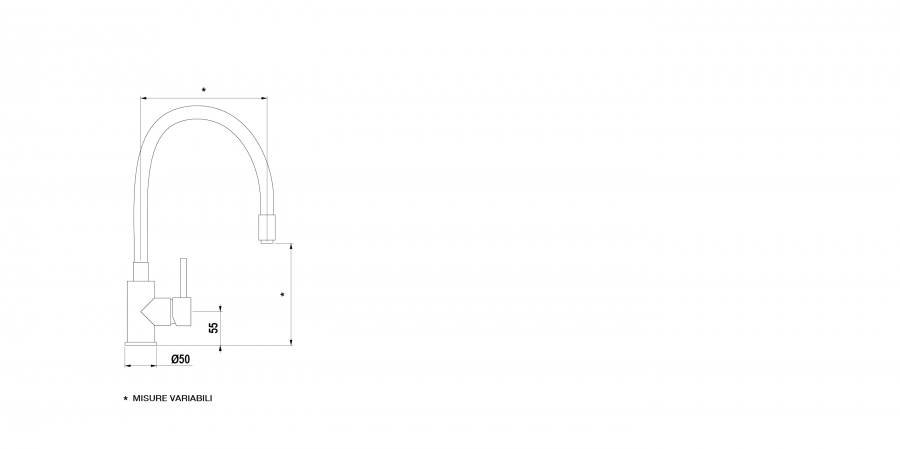 Disegno tecnico AQUASNAKE CROMATO  Cod. SXSNAKE80