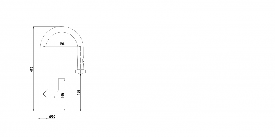 Disegno tecnico AQUAALTO CON DOCCIA NERO ASSOLUTO  Cod. SXALTD13