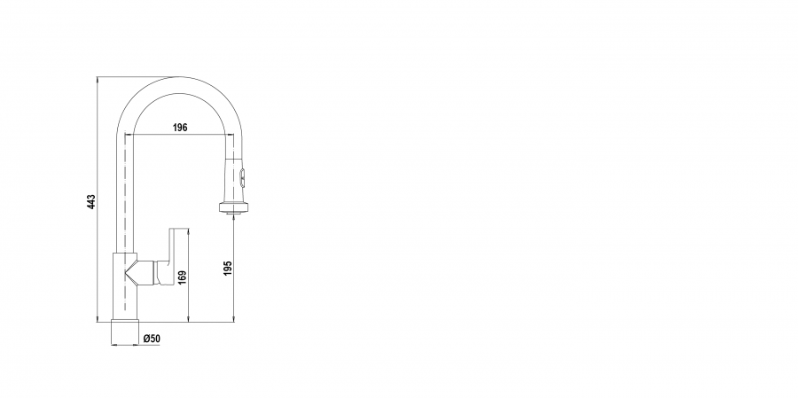 Disegno tecnico AQUAALTO CON DOCCIA CROMATO  Cod. SXALTD80