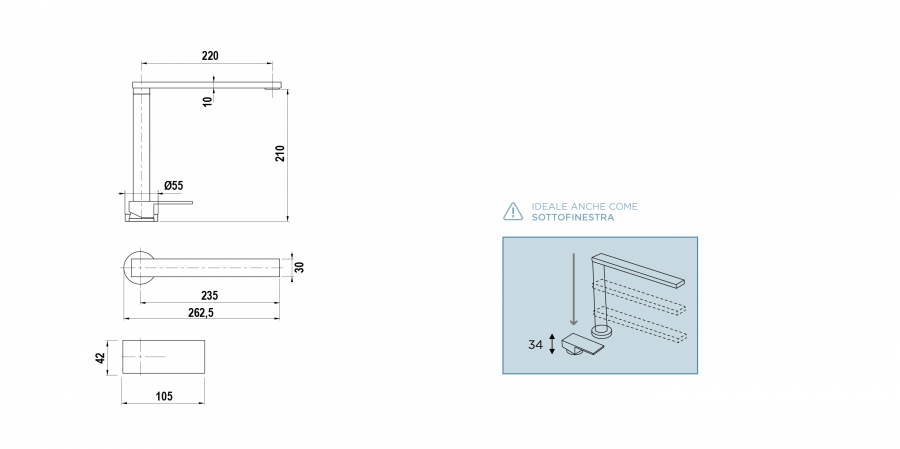 Disegno tecnico NEW AQUALIFT UP&DOWN NERO PURO  Cod. SXLIFTN84