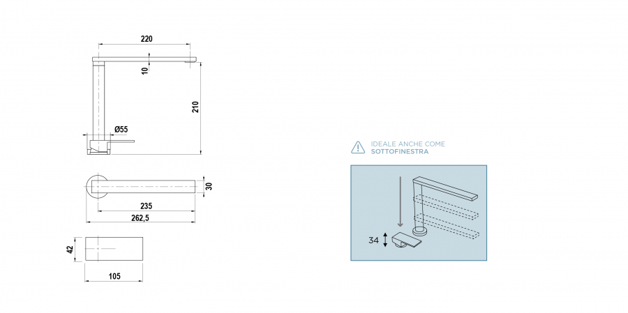 Disegno tecnico NEW AQUALIFT NERO PURO  Cod. SXLIFTN84