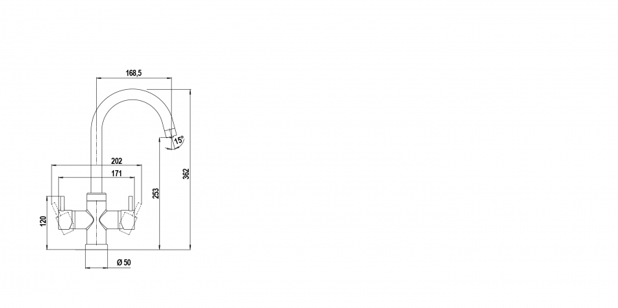 Disegno tecnico AQUAPURA 4 VIE CROMATO  Cod. SXPUR480