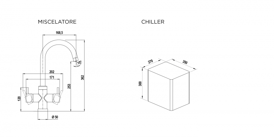 Disegno tecnico AQUAPURA FRESH KIT CON MISCELATORE CROMATO CROMATO  Cod. SXPURF80