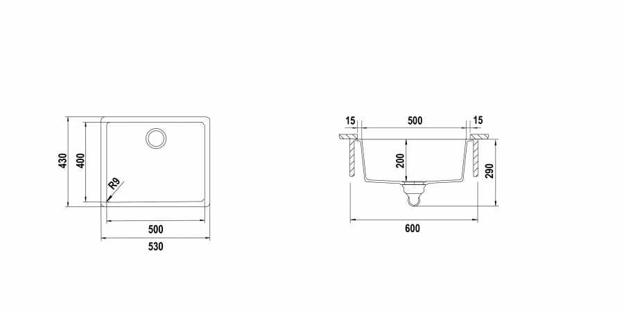 Disegno tecnico Vasche GALAXY N100LU BRONZE  Cod. GALN100LU87