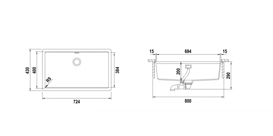 Disegno tecnico Vasche GALAXY N100XLU BIANCO PURO   Cod. GALN100XLU99