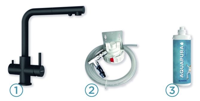 NEW AQUAPURA 3x1 KIT CON MISCELATORE ACCIAIO INOX MASSICCIO NERO TUTTO COLORE NERO  Cod. SXPUR3BKN