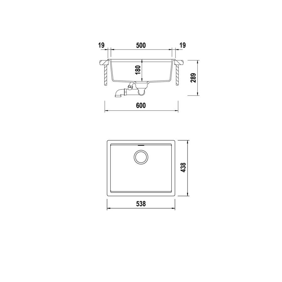 Disegno tecnico Vasche sottotop KIRUNA N100LU DAY  Cod. KIRN100LU74