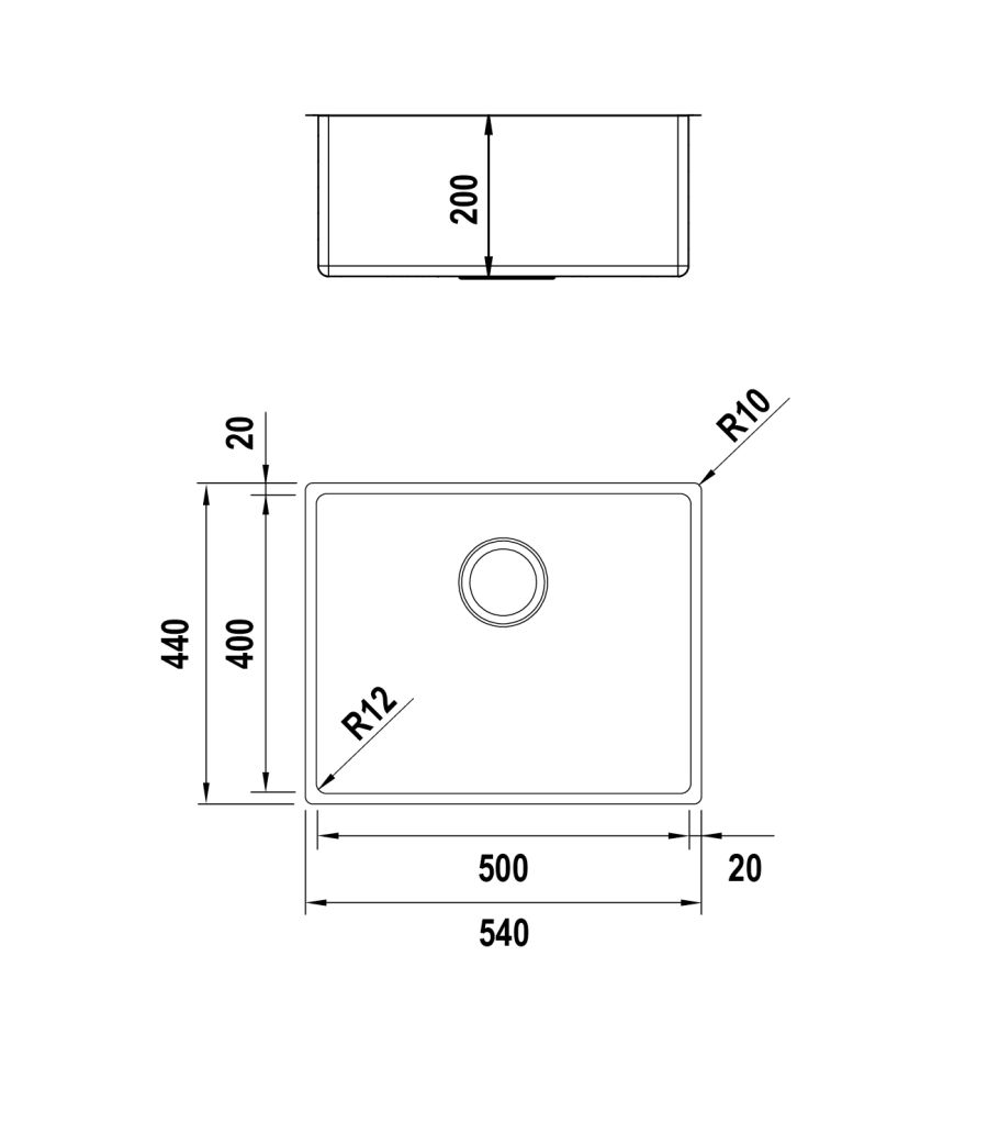 Disegno tecnico Vasche inox NEW TECHNICK N100L INOX  Cod. TECN100L