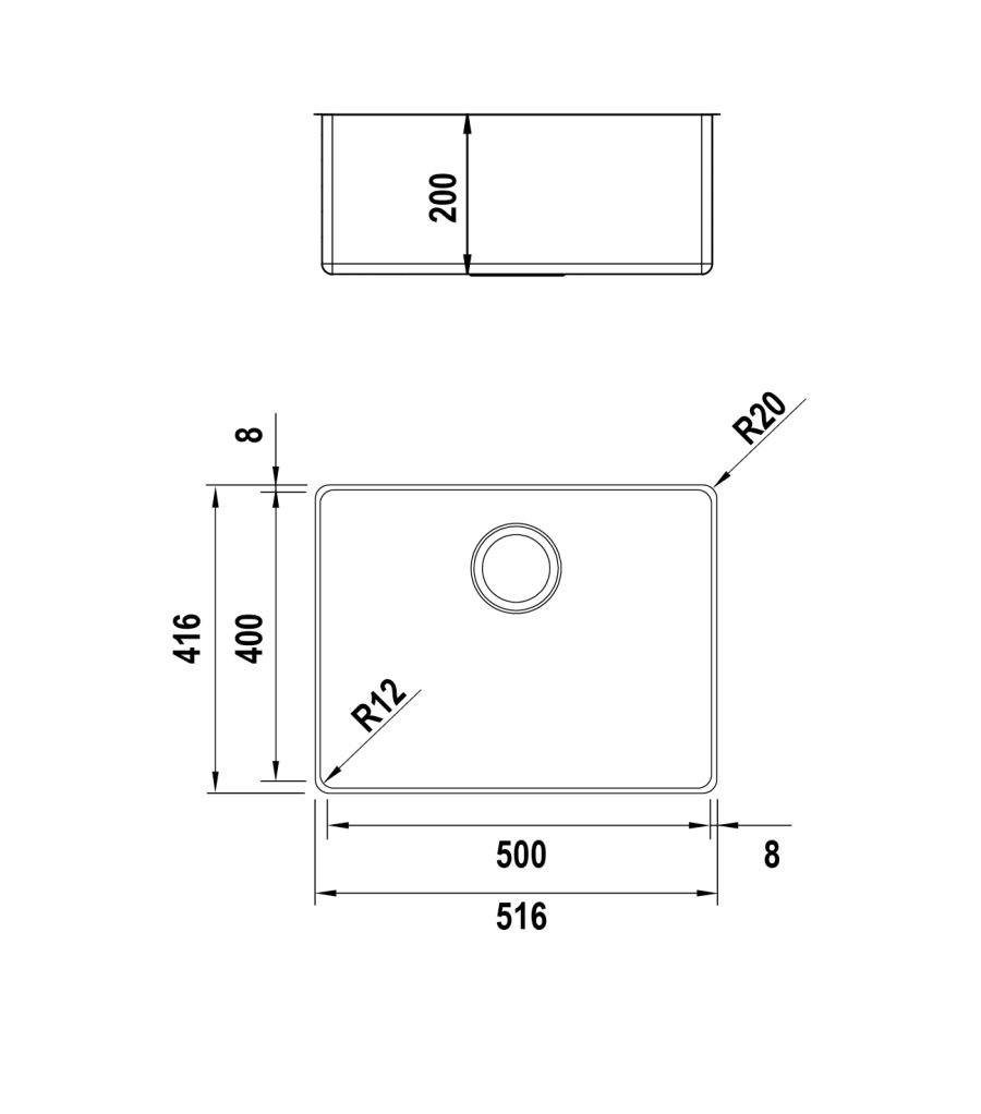 Disegno tecnico Vasche inox NEW TECHNICK N100LS INOX  Cod. TECN100LS
