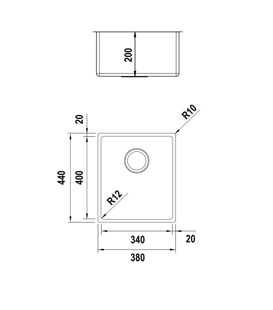 Disegno tecnico Vasche inox NEW TECHNICK N100S INOX  Cod. TECN100S