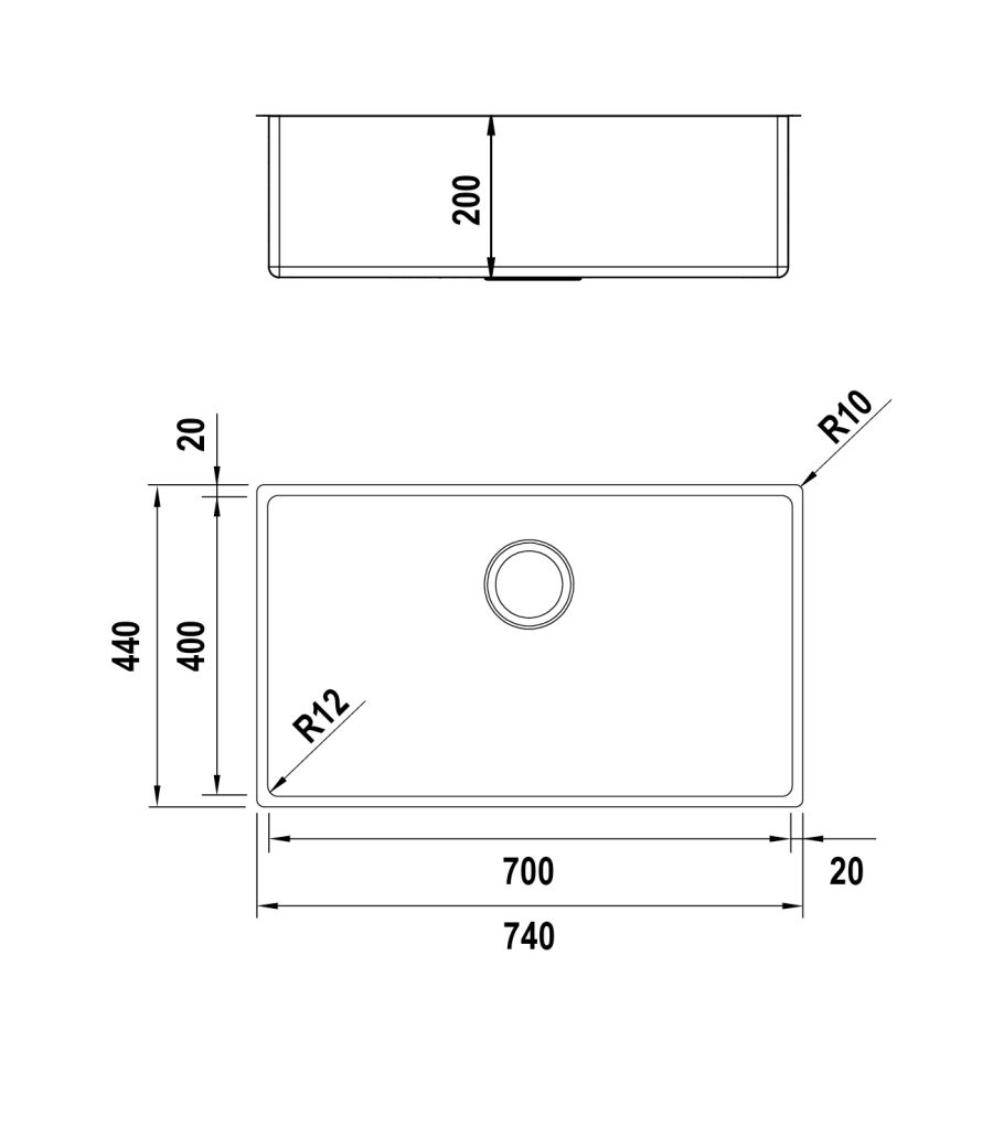 Disegno tecnico Vasche inox NEW TECHNICK N100XL INOX  Cod. TECN100XL