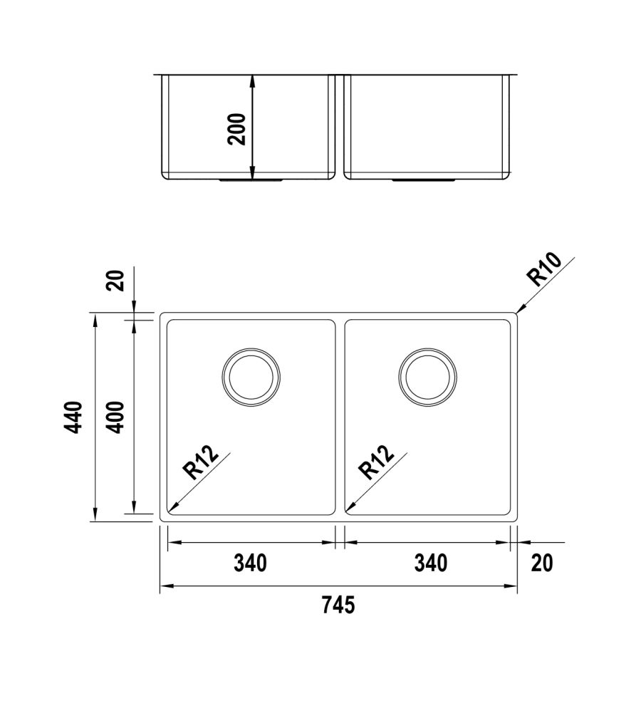 Disegno tecnico Vasche inox NEW TECHNICK N200 INOX  Cod. TECN200