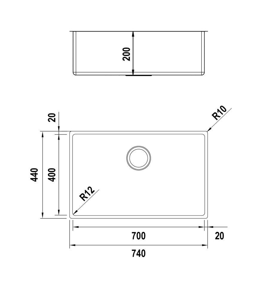 Disegno tecnico Vasche inox NEW TECHNICK N1002L INOX  Cod. TECN1002L