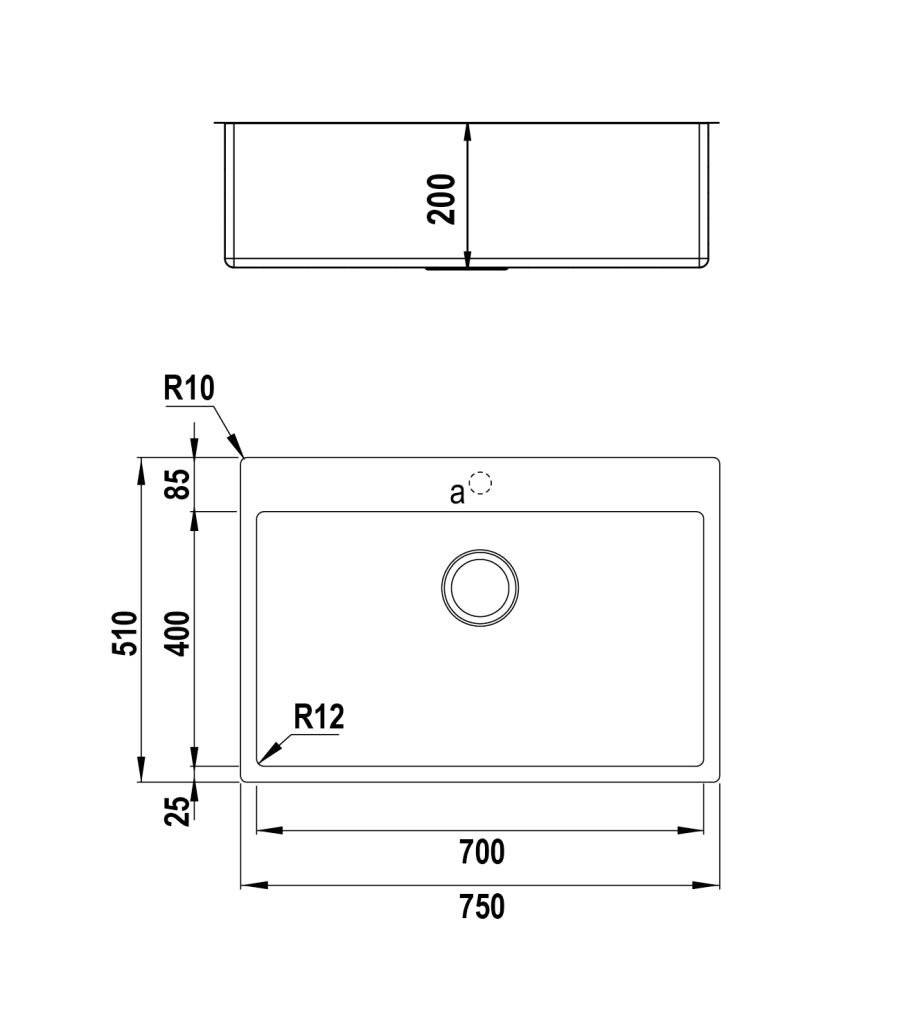 Disegno tecnico Vasche inox NEW TECHNICK PLUS N100XL INOX  Cod. TECPN100XL