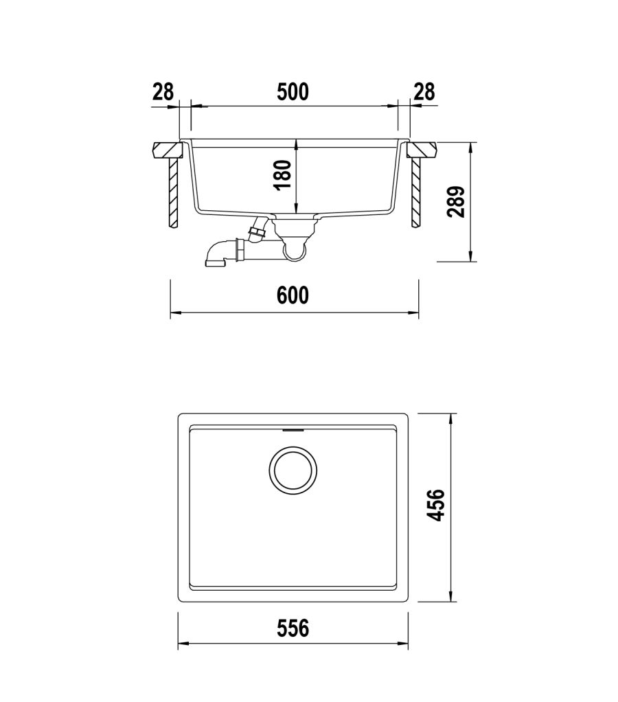 Disegno tecnico Vasche sopratop LAHTI N100L BIANCO ASSOLUTO   Cod. LATN100LA01