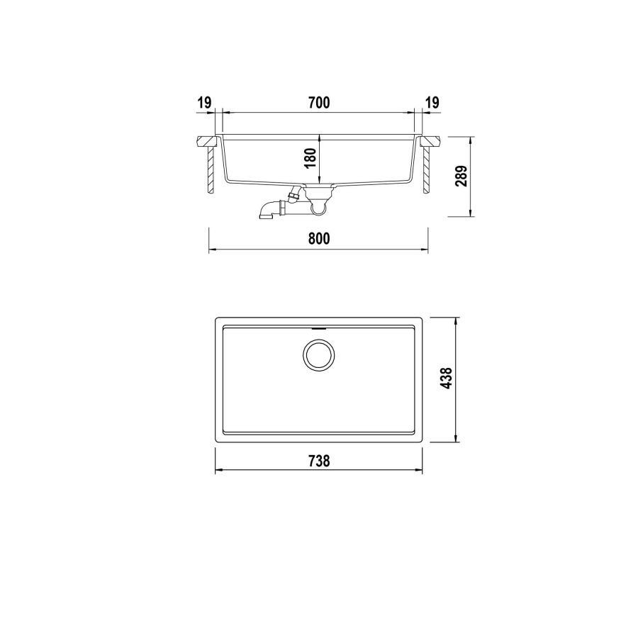 Disegno tecnico Vasche sottotop LAHTI N100XLU ASPHALT  Cod. LATN100XLU43