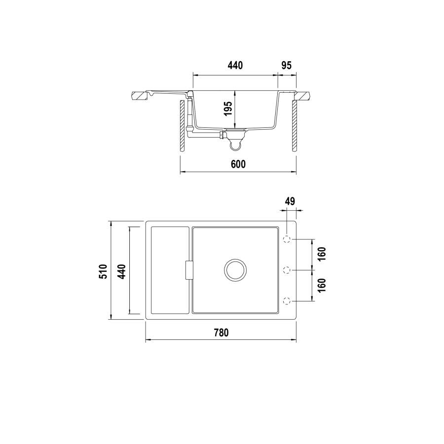 Disegno tecnico Vasche banco rubinetteria MONO D100XS BRONZE  Cod. MOND100XSA87