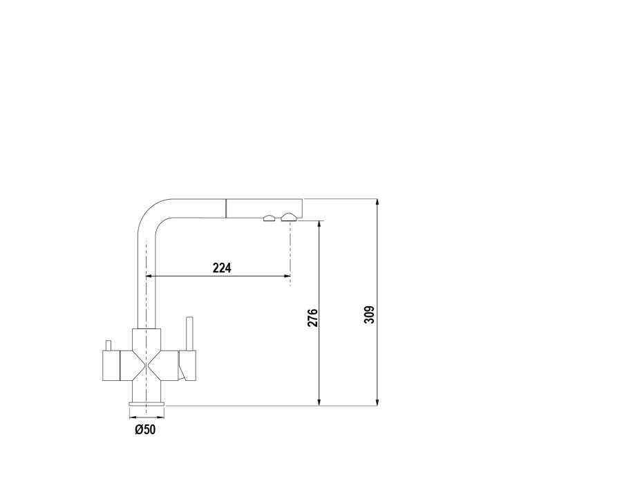 Disegno tecnico VITUS CON DOCCIA ACCIAIO INOX MASSICCIO NERO TUTTO COLORE  Cod. 560127PUR