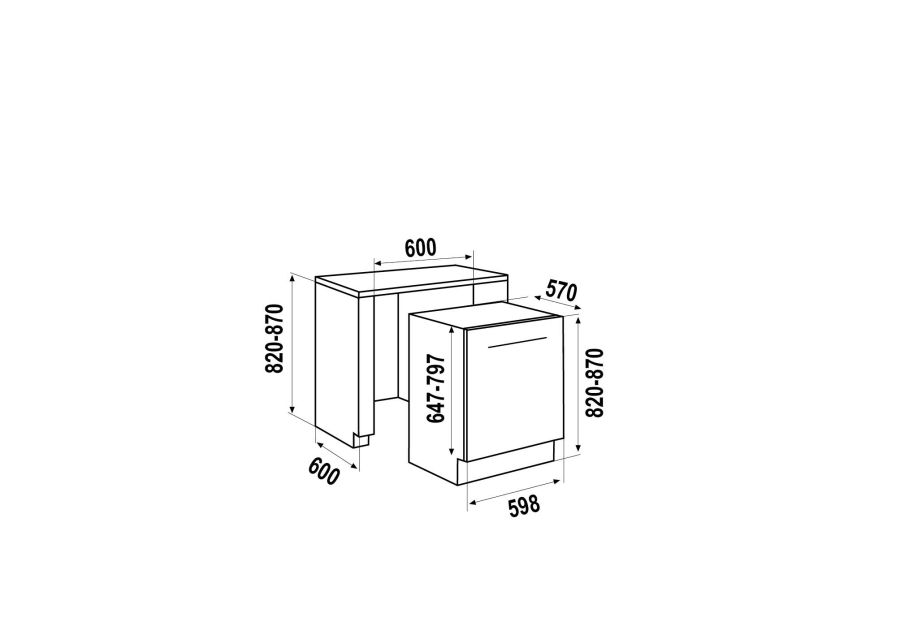 Disegno tecnico Lavastoviglie da Incasso SDI543SS Cod. SDI543SS