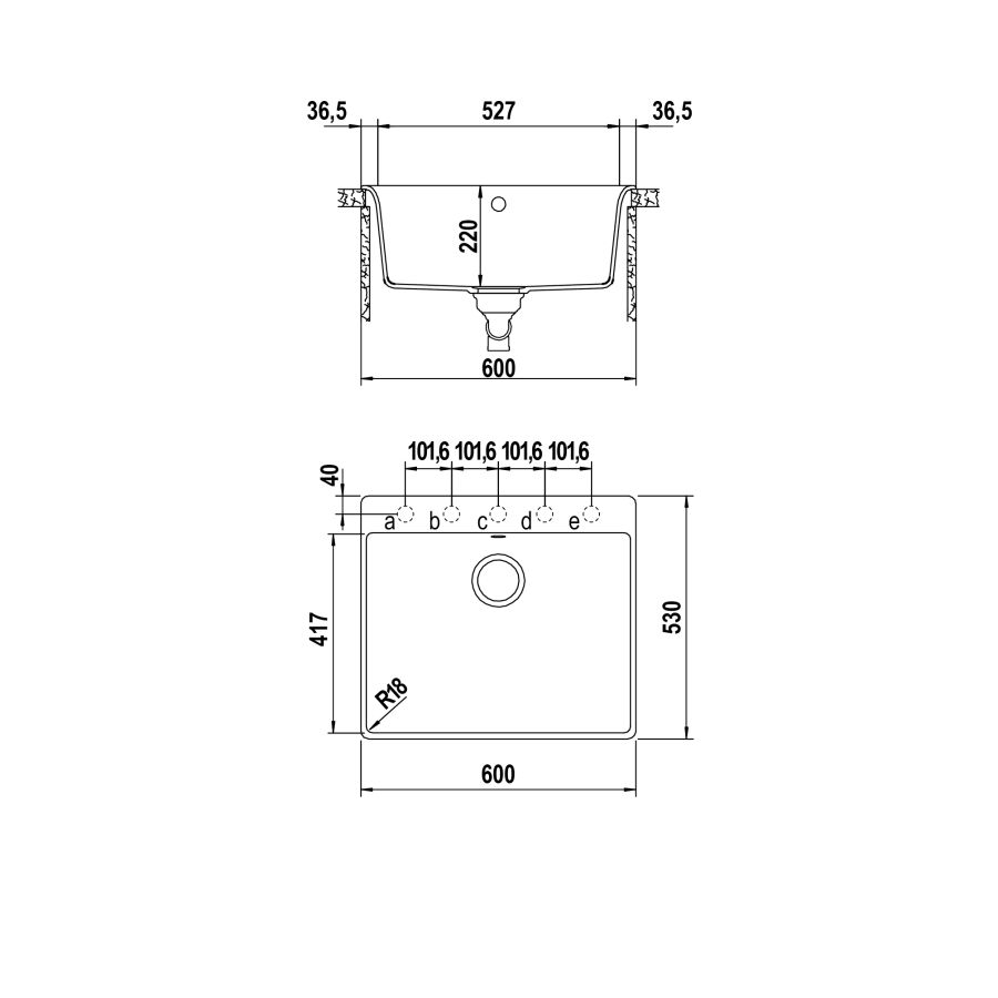 Disegno tecnico Vasche banco rubinetteria GEMO N100 NERO ASSOLUTO  Cod. GEMN100A13