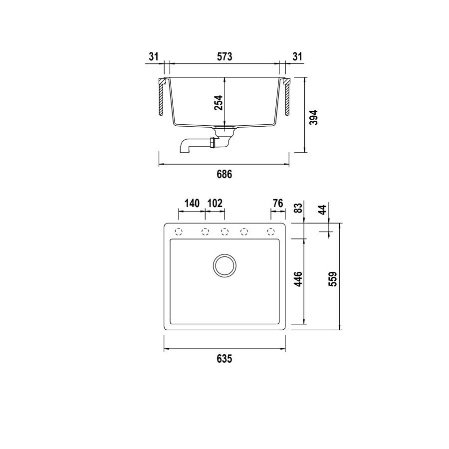 Disegno tecnico Vasche banco rubinetteria SIGNATURE N100S BIANCO ASSOLUTO   Cod. SGTN100SA01