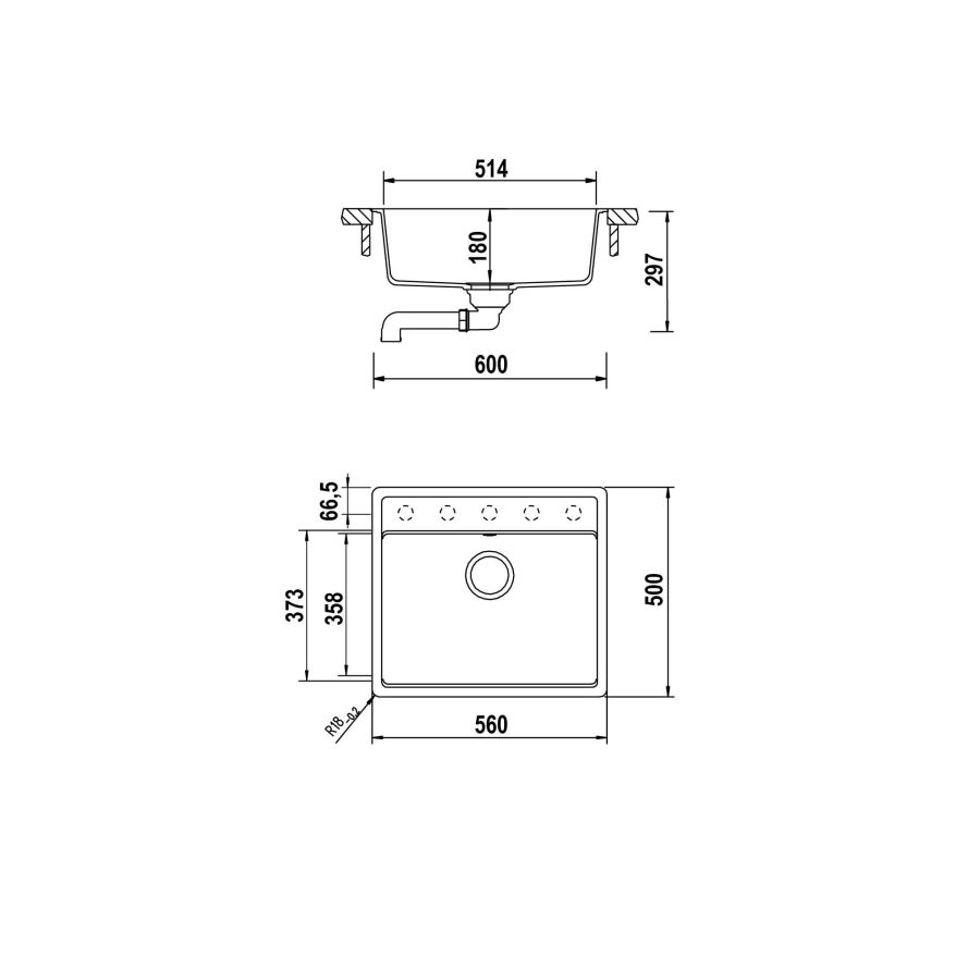 Disegno tecnico Vasche filotop MONO N100 F NERO PURO  Cod. MONN100FBPUR
