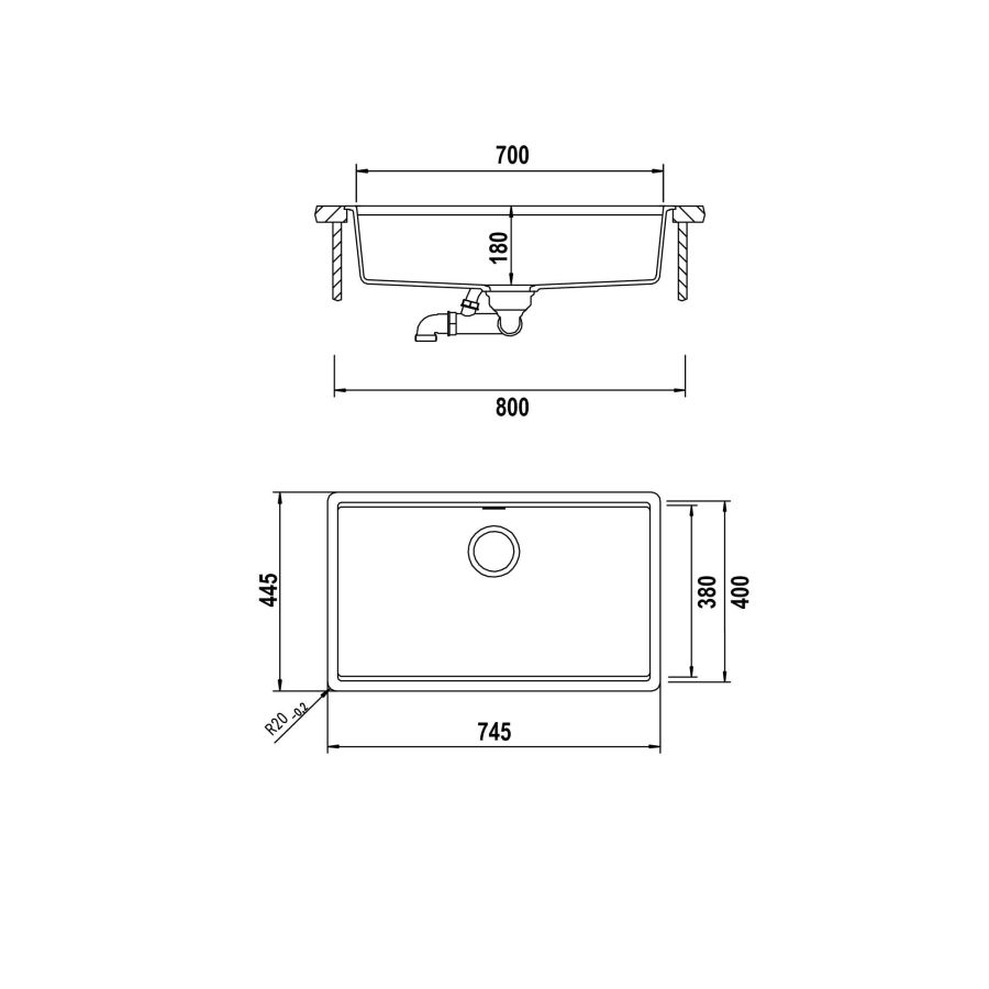 Disegno tecnico Vasche filotop KIRUNA N100XL F NIGHT  Cod. KIRN100XLFBNGT