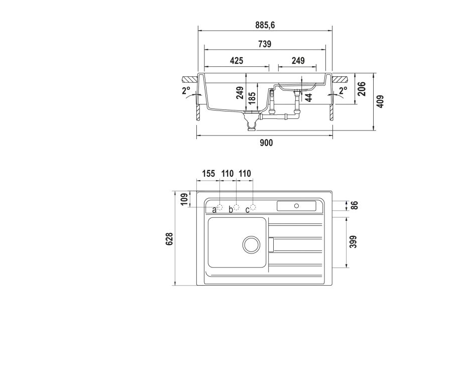 Disegno tecnico Vasche da appoggio LARGO M100 BIANCO PURO   Cod. LARM100099