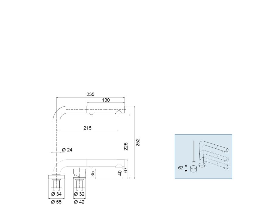 Disegno tecnico AQUADOUBLE UP&DOWN CON DOCCIA INOX OTTICO  Cod. SXDOUBS90