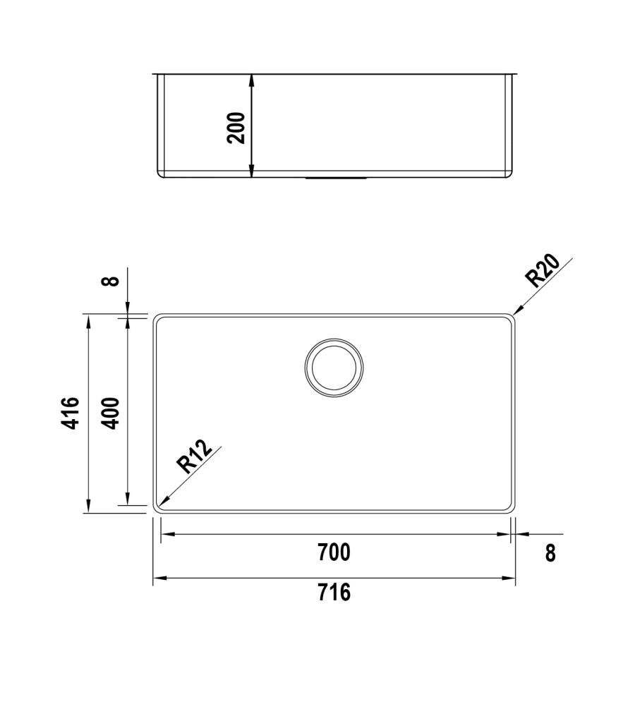 Disegno tecnico Vasche inox NEW TECHNICK N100XLS INOX  Cod. TECN100XLS