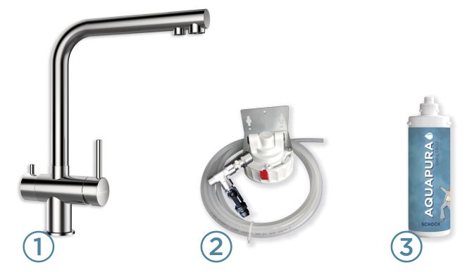 NEW AQUAPURA 3x1 KIT CON MISCELATORE ACCIAIO INOX MASSICCIO ACCIAIO INOX MASSICCIO  Cod. SXPUR3EDM